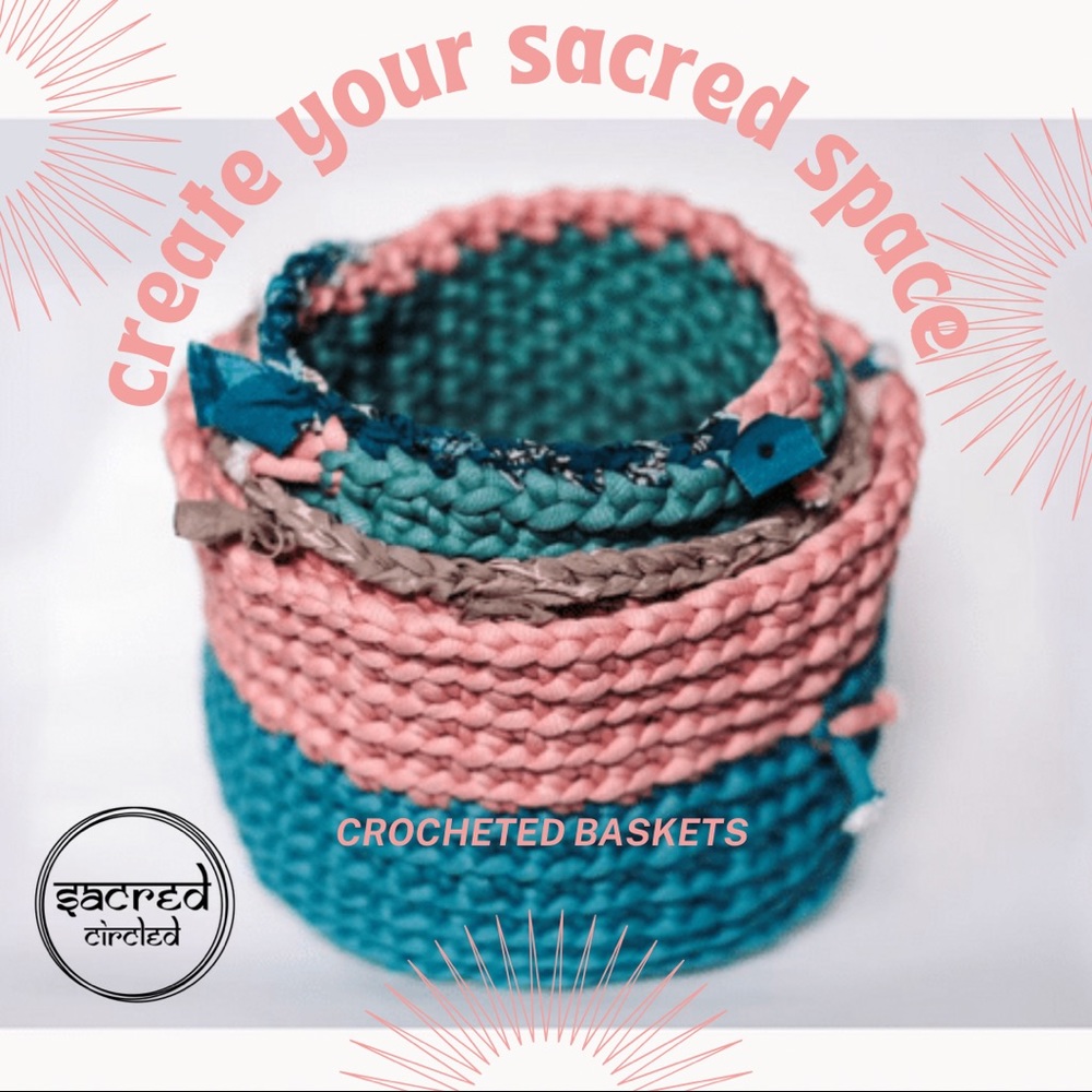 Sacred Circled hand crocheted baskets